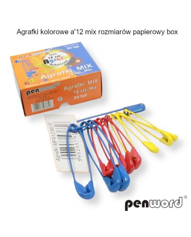 AGRAFKI KOLOROWE 12 SZT MIX ROZM./36/