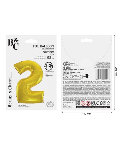 BALON FOLIOWY "2" ZŁOTY 92 CM
