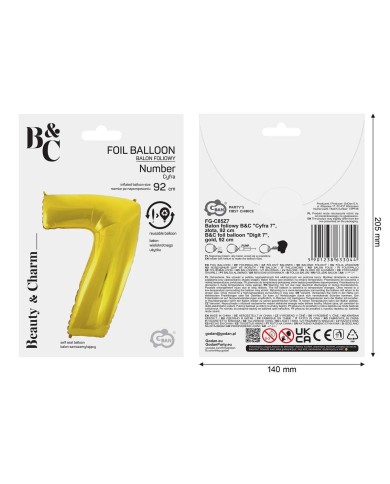 BALON FOLIOWY "7" ZŁOTY 92 CM