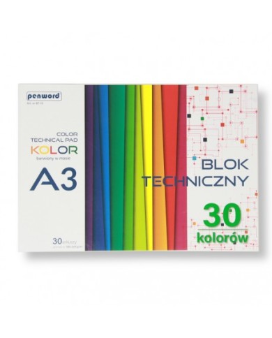 BLOK TECHNICZNY A3 KOLOR 185-225g 30 KOL