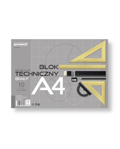 BLOK TECHNICZNY A4 BIAŁY 160G 10KART POL