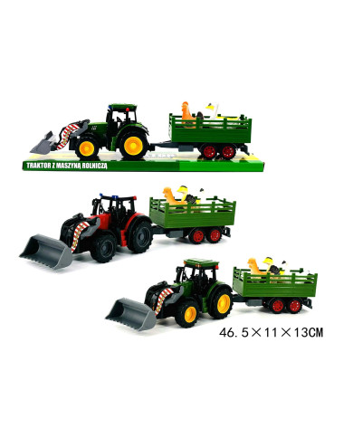 TRAKTOR Z ŁYŻKĄ I ZWIERZĘTAMI 42CM KLOSZ
