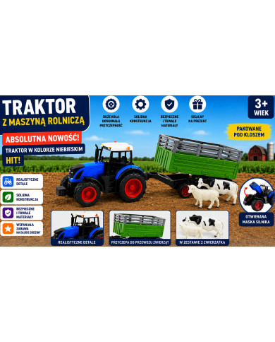 TRAKTOR Z PRZYCZEPĄ 2 ZWIERZETA 55CM KL.