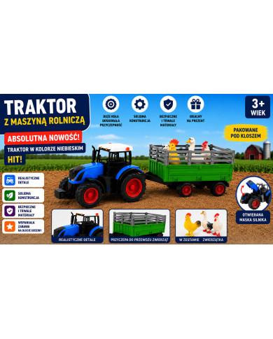 TRAKTOR Z ŁYCHĄ KURAMI 55 CM 666-329 KL.