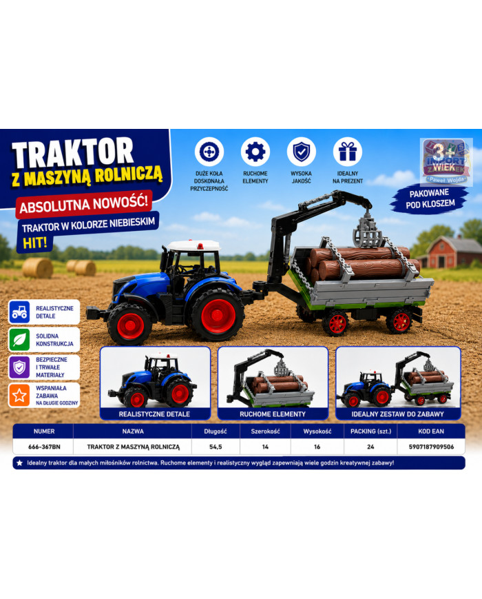TRKTOR Z MASZYNĄ ROLNICZĄ DRZEWO KL.